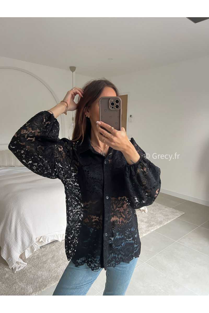 chemise blouse noire manches longues broderies dentelles été printemps 2025 mode grecy tendance look