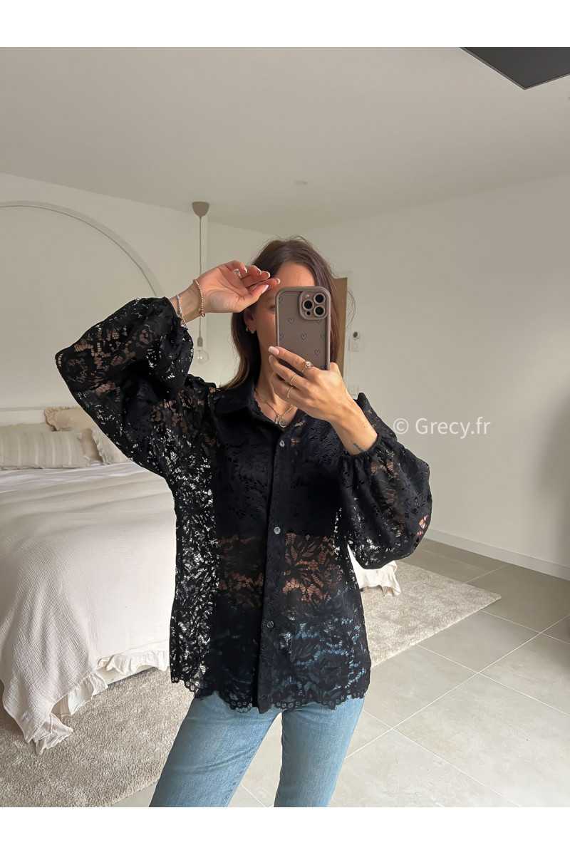 chemise blouse noire manches longues broderies dentelles été printemps 2025 mode grecy tendance look