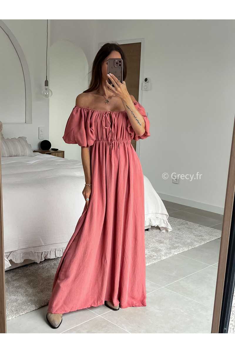 Robe longue terracotta manches ballon courtes été printemps 2025 mode grecy tendance look