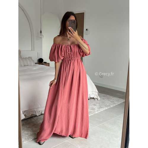 Robe longue terracotta manches ballon