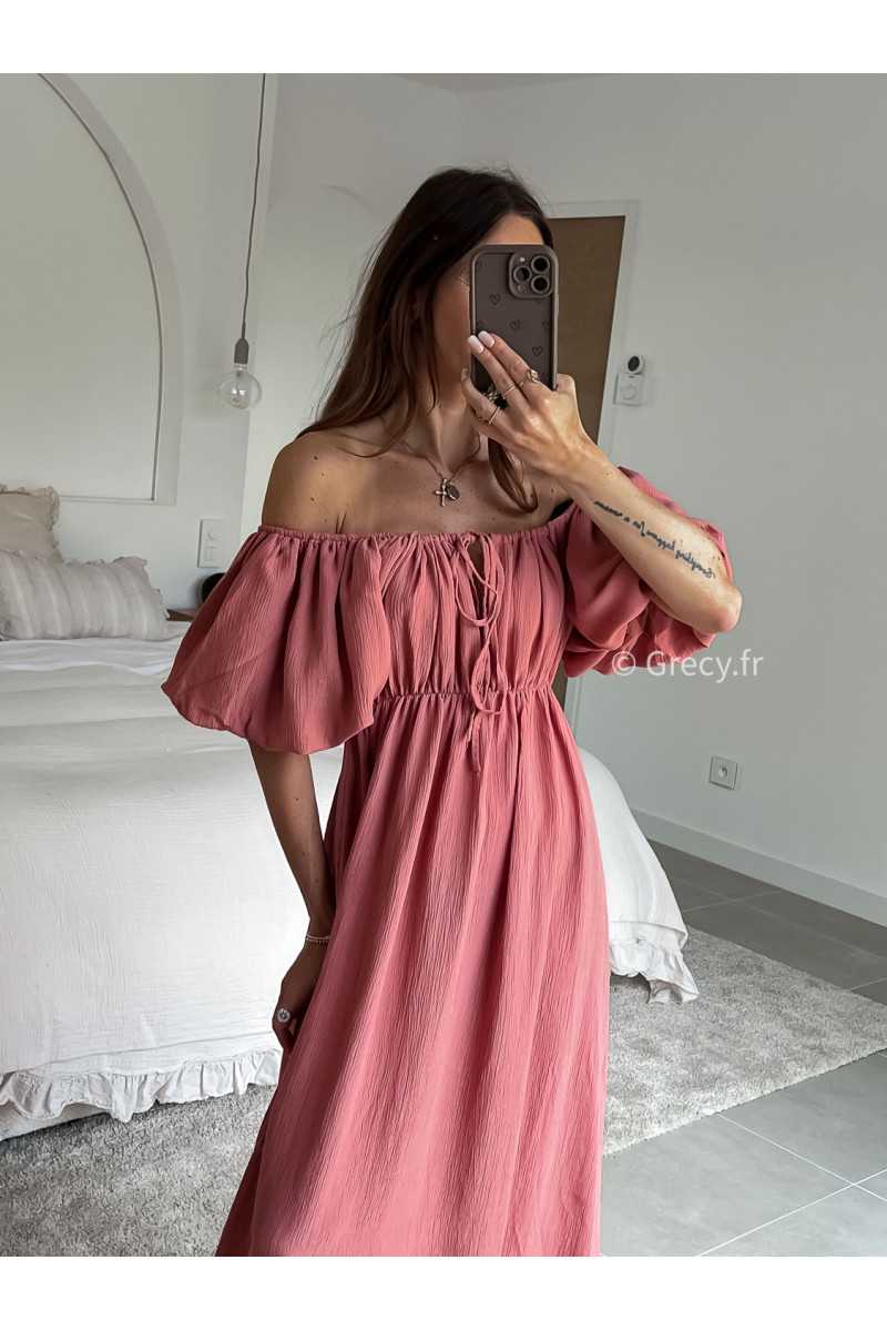 Robe longue terracotta manches ballon courtes été printemps 2025 mode grecy tendance look