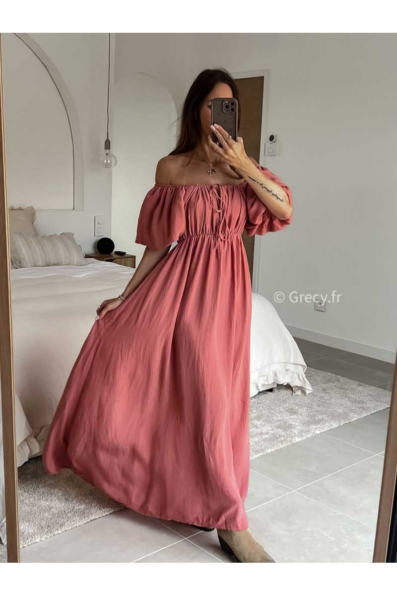 Robe longue terracotta manches ballon courtes été printemps 2025 mode grecy tendance look