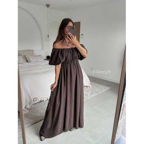 Robe longue marron manches ballon