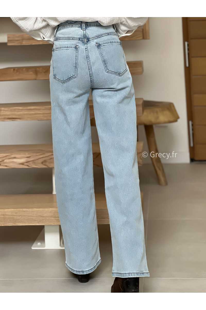 Jean droit bleu clair taille haute grecy mode tendance printemps été 2025 look intemporel