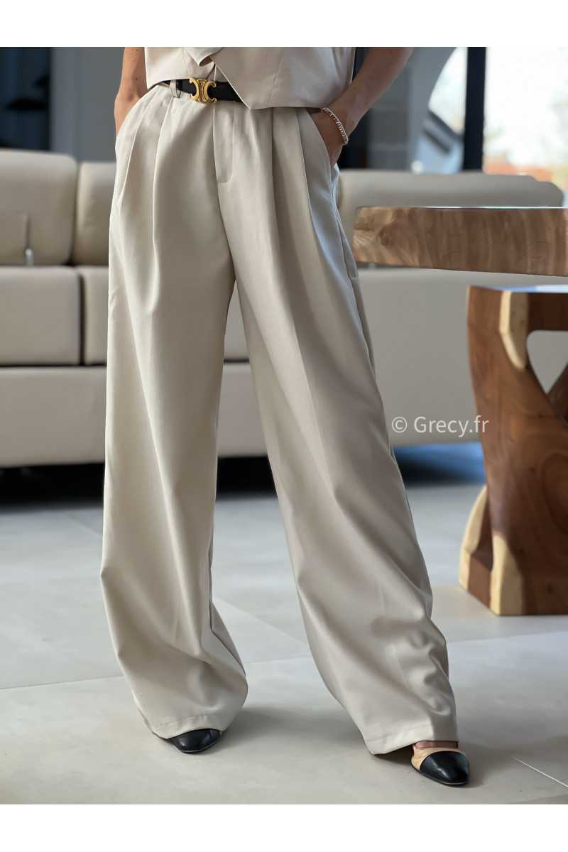 pantalon tailleur beige grecy mode look printemps été 2025 tendance