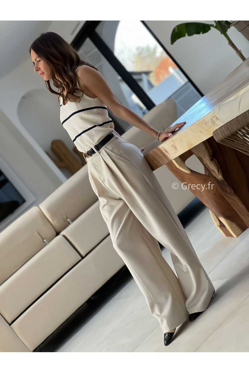 pantalon tailleur beige grecy mode look printemps été 2025 tendance