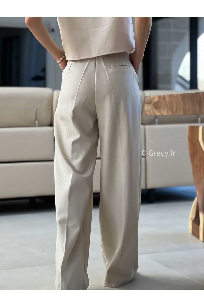 pantalon tailleur beige grecy mode look printemps été 2025 tendance
