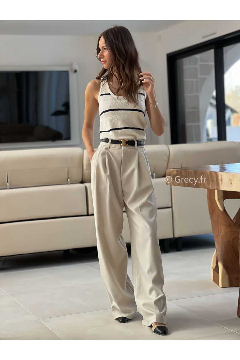 pantalon tailleur beige grecy mode look printemps été 2025 tendance
