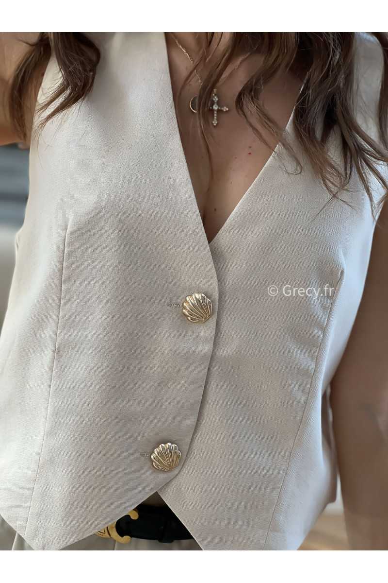Boléro tailleur beige ensemble chic cérémonie grecy mode look printemps été 2025 tendance