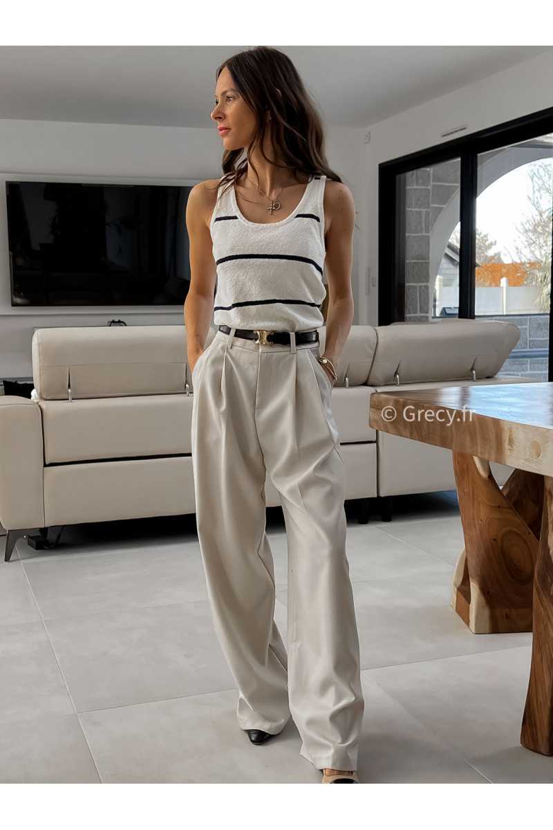 Débardeur maille rayures grecy mode look printemps été 2025 tendance