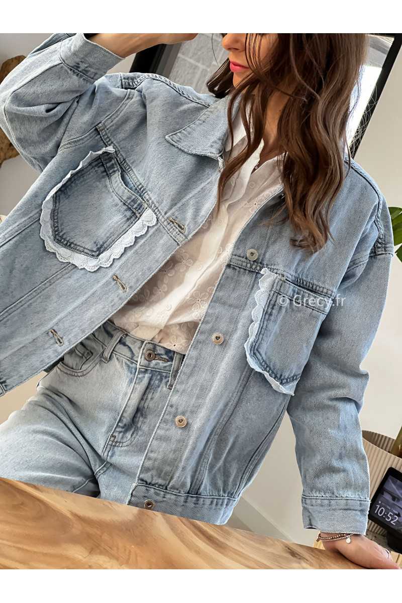 Veste jean broderies grecy mode look printemps été 2025 tendance