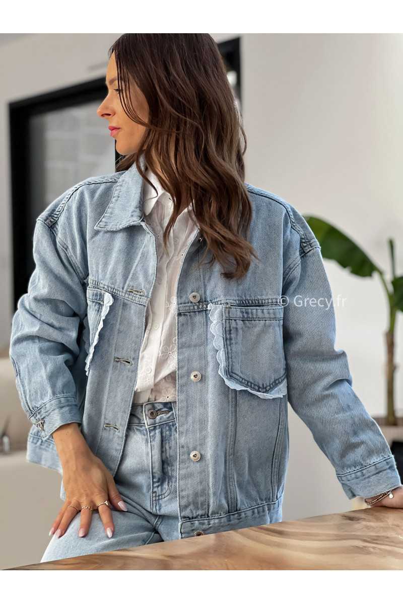 Veste jean broderies grecy mode look printemps été 2025 tendance