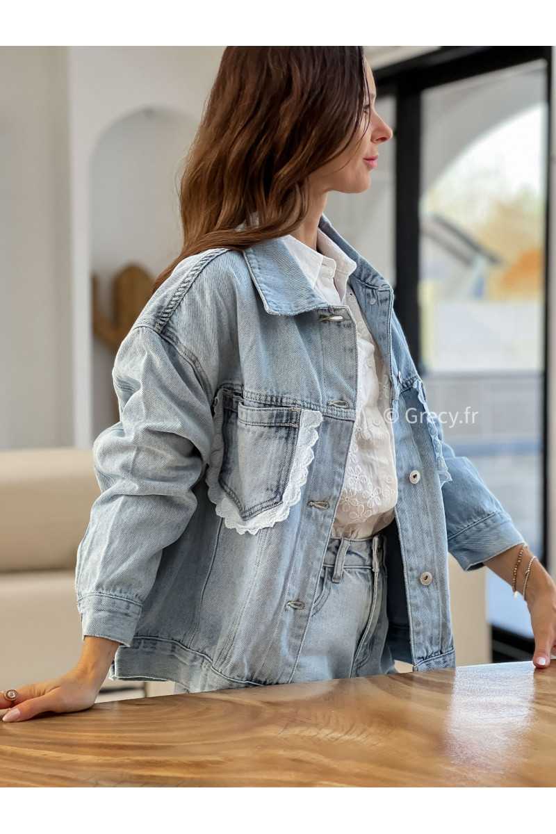 Veste jean broderies grecy mode look printemps été 2025 tendance