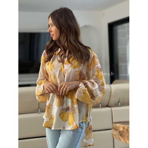 Chemise fluide fleurie jaune grecy mode look printemps été 2025 tendance