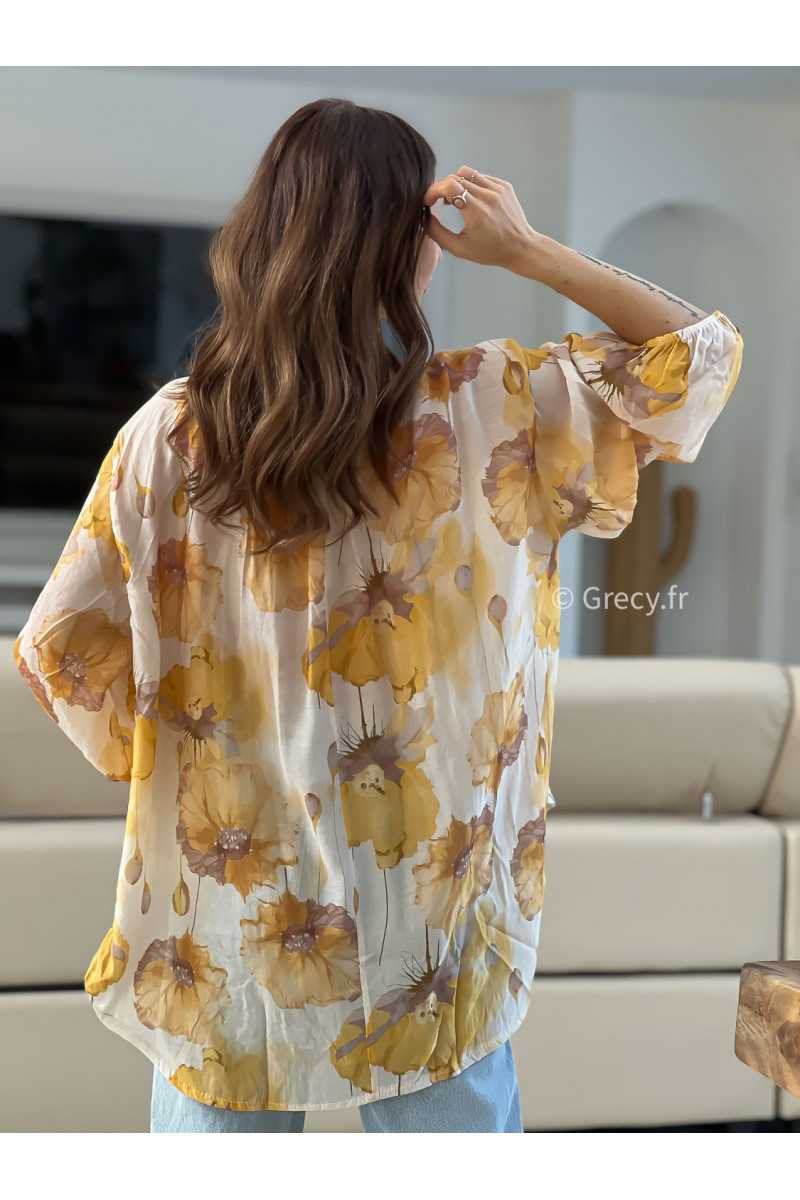 Chemise fluide fleurie jaune grecy mode look printemps été 2025 tendance