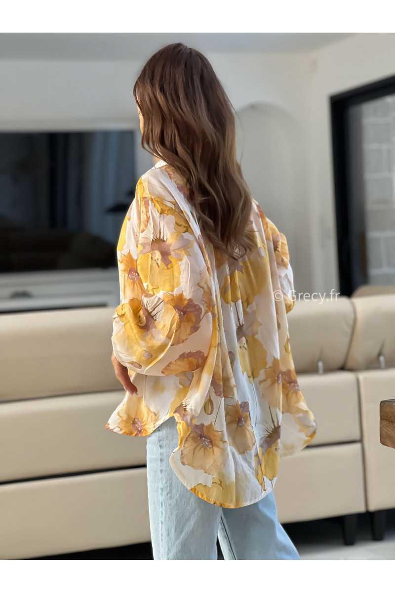 Chemise fluide fleurie jaune grecy mode look printemps été 2025 tendance