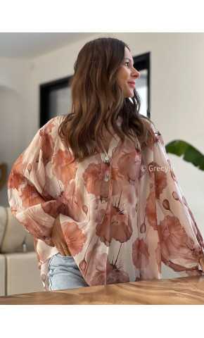 Chemise fluide fleurie rose nude beige grecy mode look printemps été 2025 tendance