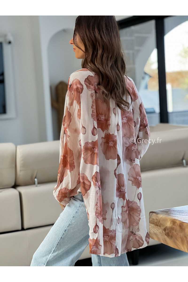 Chemise fluide fleurie rose nude beige grecy mode look printemps été 2025 tendance