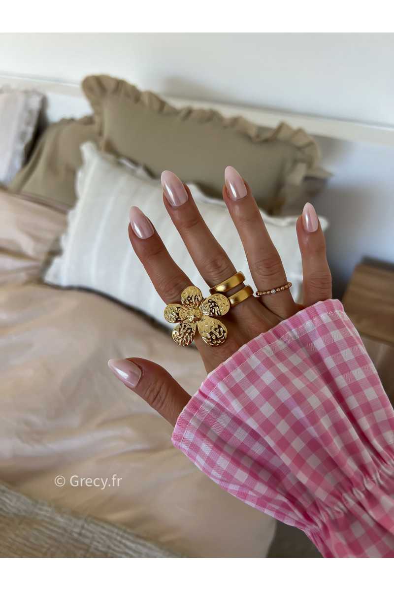 bague fleur dorée or acier inoxydable bijoux grecy