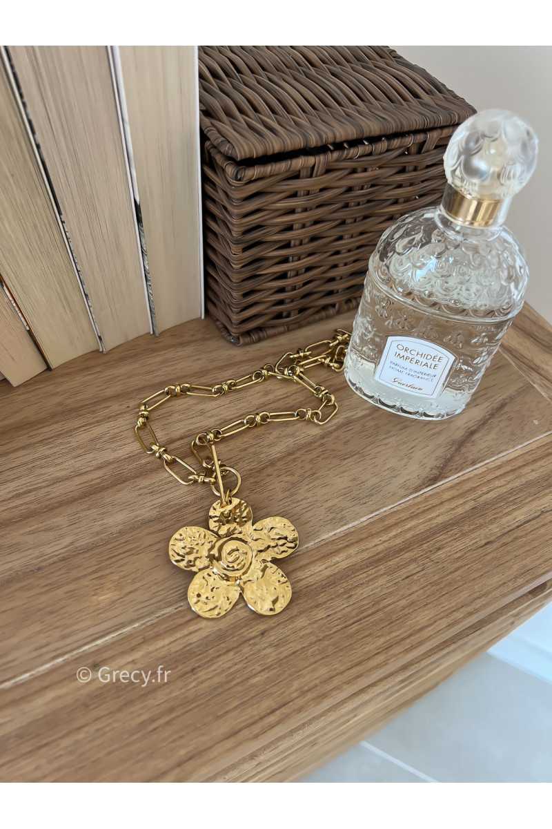 Collier fleur acier inoxydable charms bijoux grecy