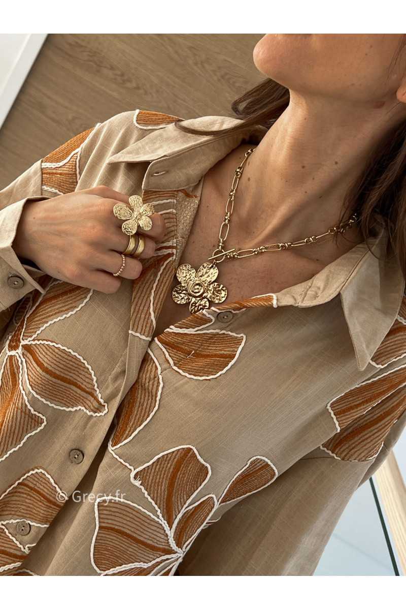 Collier fleur acier inoxydable charms bijoux grecy