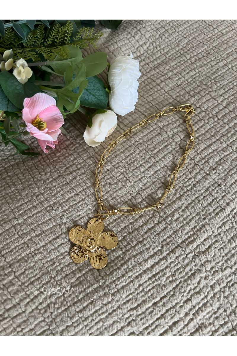 Collier fleur acier inoxydable charms bijoux grecy