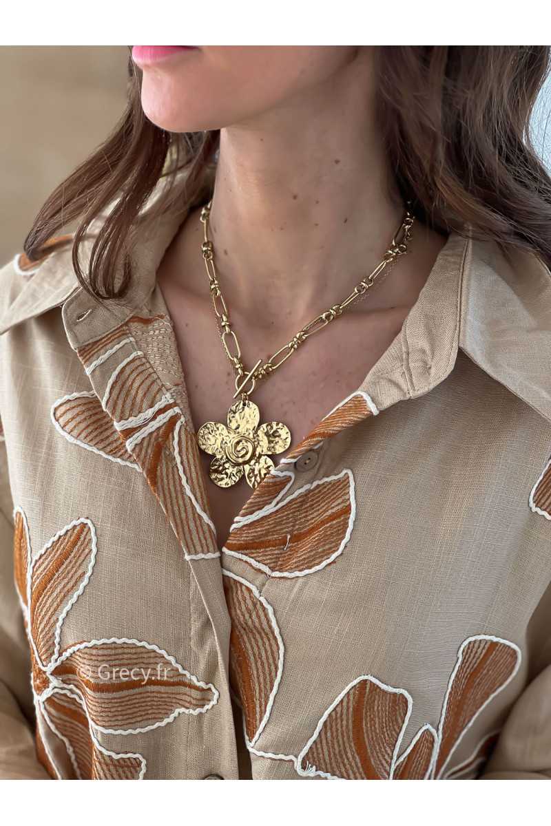 Collier fleur acier inoxydable charms bijoux grecy
