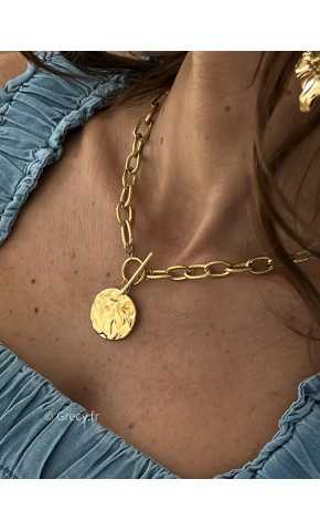 Collier rond martelé acier inoxydable charm bijoux grecy or doré