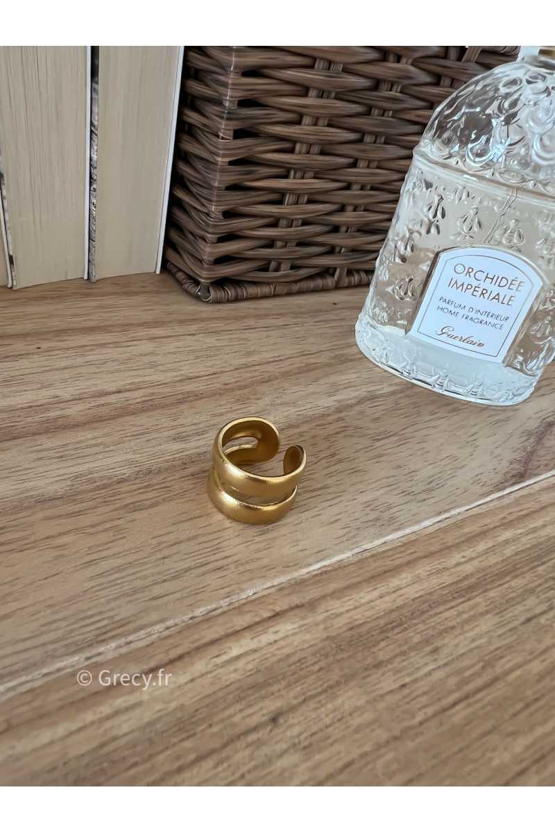 bague double rang acier inoxydable or doré bijoux grecy