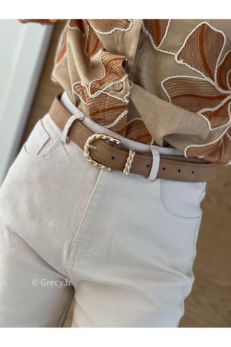 Ceinture beige boucle dorée accessoire grecy