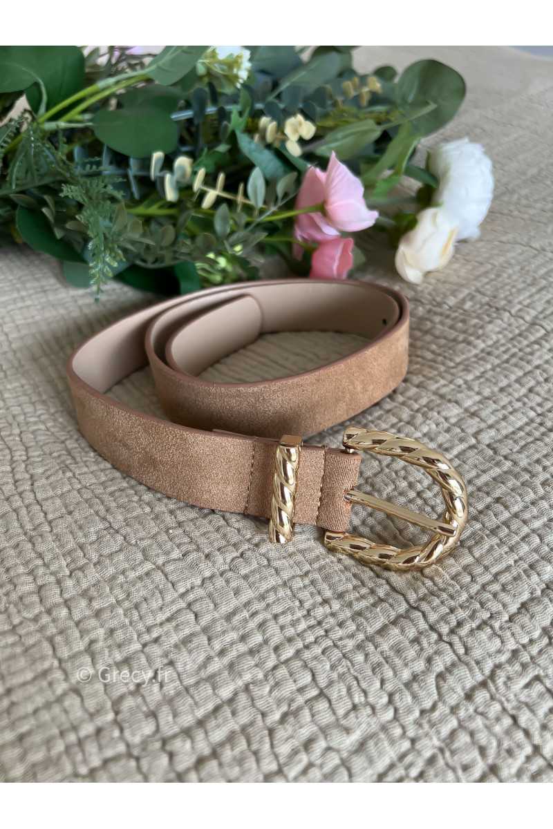 Ceinture beige boucle dorée