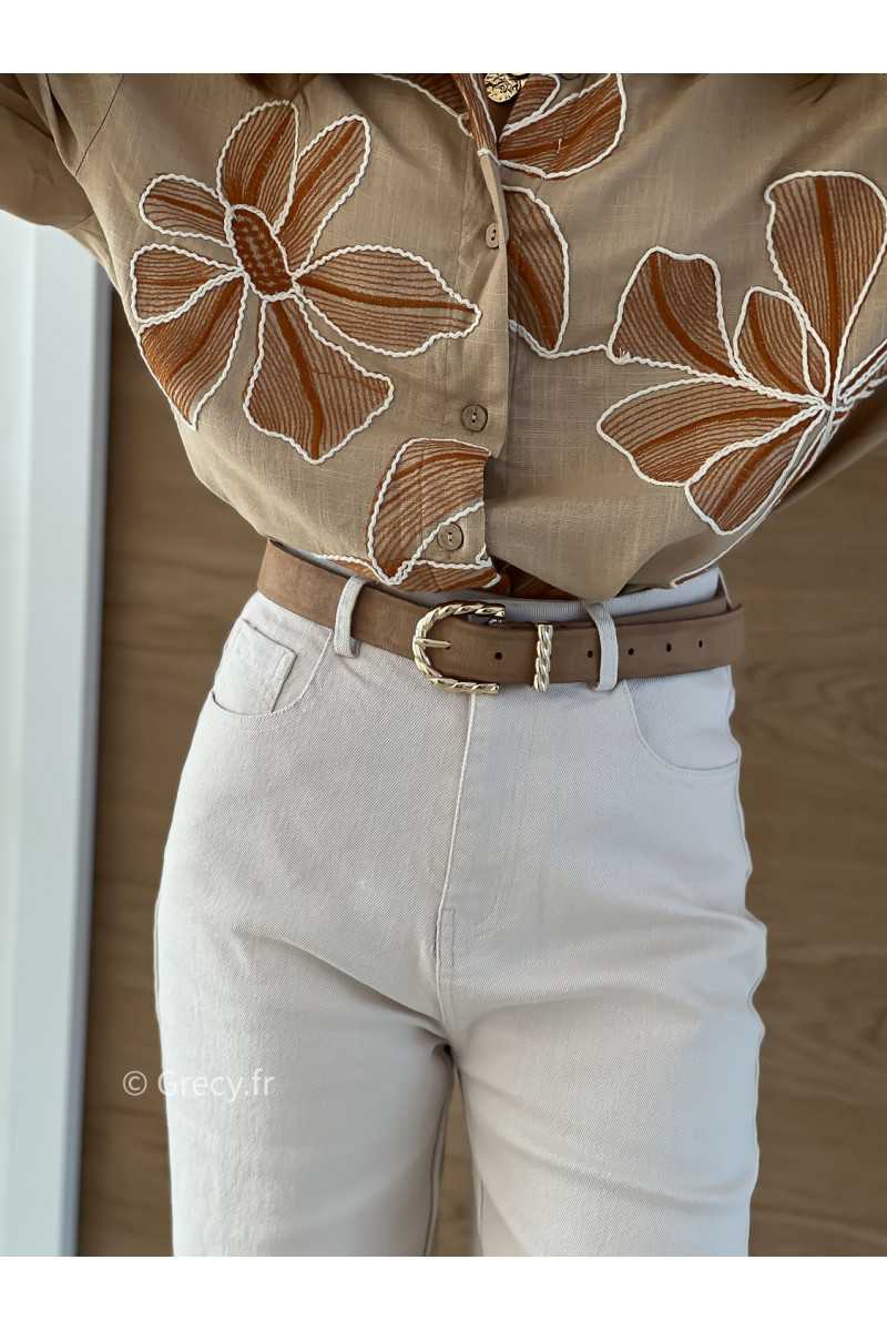 Ceinture beige boucle dorée