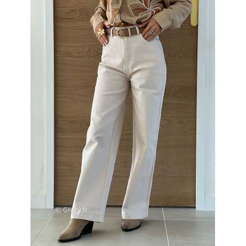 Jean droit beige clair grecy mode taille haute look printemps été mode tendance basique intemporel