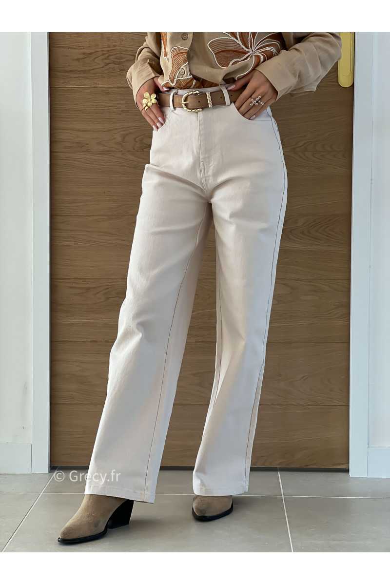 Jean droit beige clair grecy mode taille haute look printemps été mode tendance basique intemporel