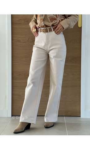 Jean droit beige clair grecy mode taille haute look printemps été mode tendance basique intemporel