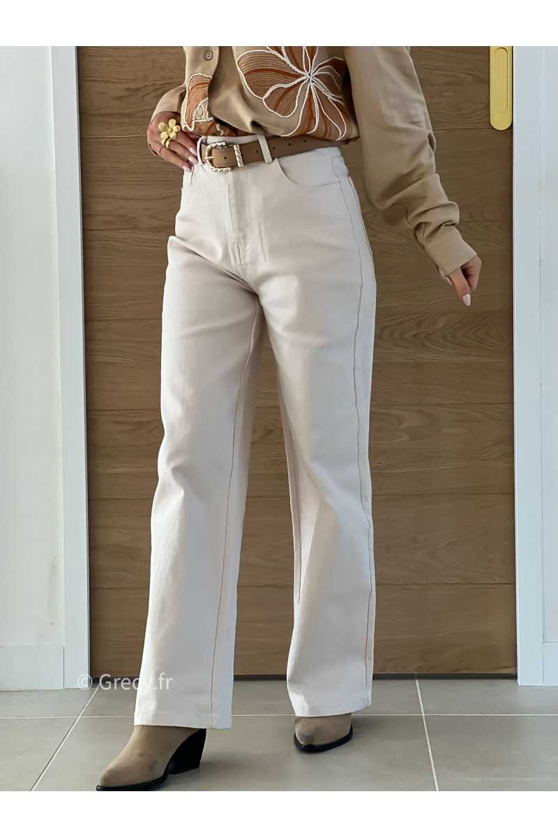 Jean droit beige clair grecy mode taille haute look printemps été mode tendance basique intemporel