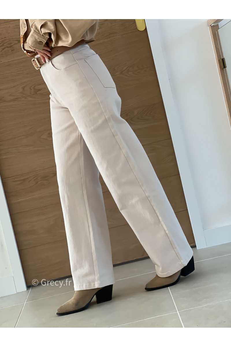 Jean droit beige clair grecy mode taille haute look printemps été mode tendance basique intemporel