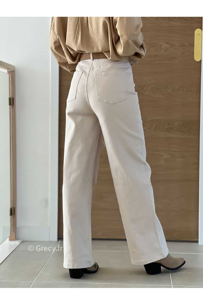 Jean droit beige clair grecy mode taille haute look printemps été mode tendance basique intemporel