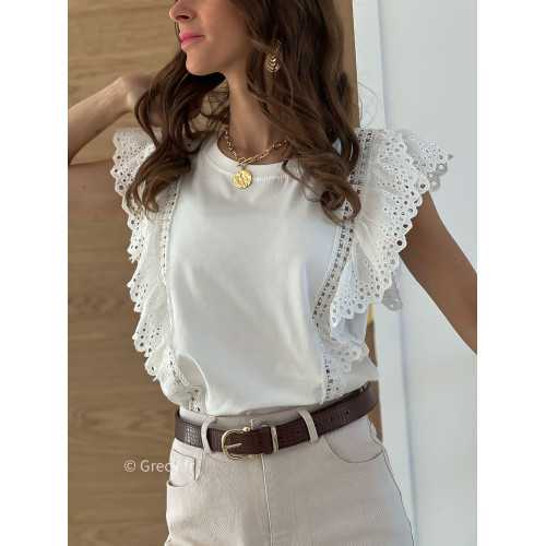 T-shirt blanc broderies bohème printemps été mode tendance basique intemporel