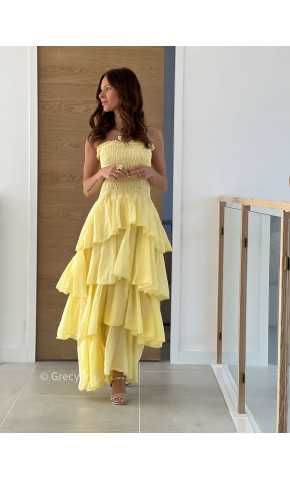 Robe longue gaze coton jaune ceremonie mariage vacances printemps été mode tendance basique intemporel