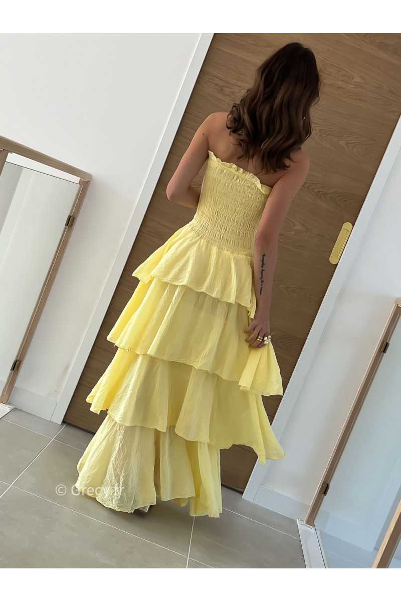 Robe longue gaze coton jaune ceremonie mariage vacances printemps été mode tendance basique intemporel