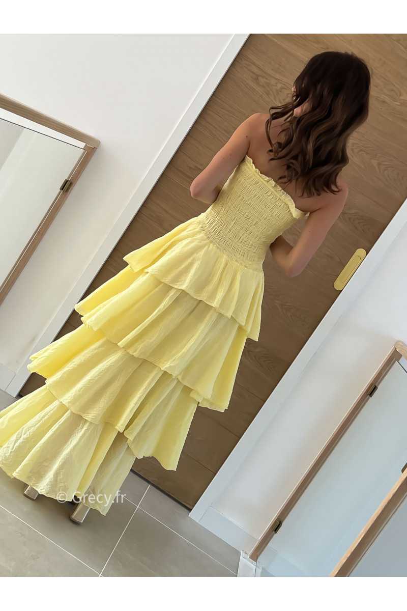 Robe longue gaze coton jaune ceremonie mariage vacances printemps été mode tendance basique intemporel