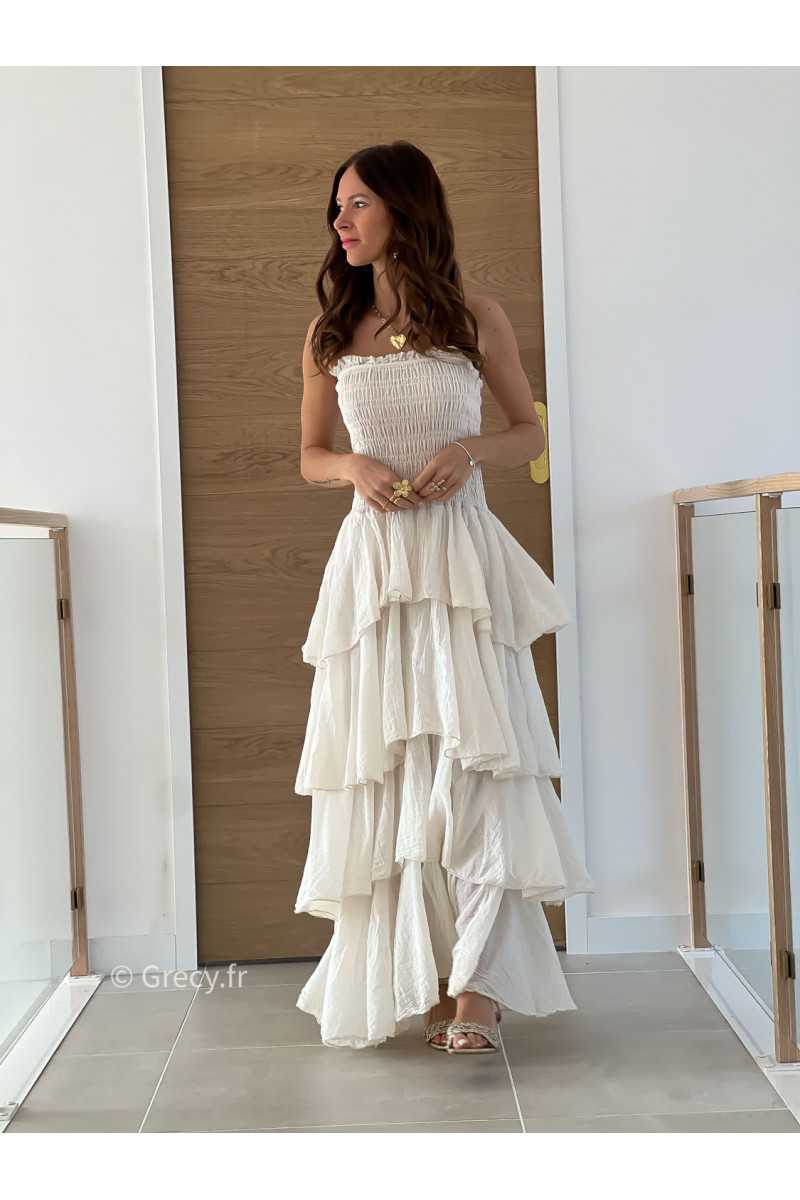 Robe longue gaze coton écru beige ceremonie mariage vacances printemps été mode tendance basique intemporel