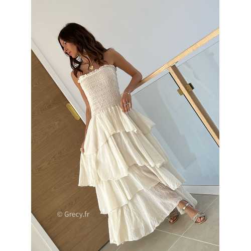 Robe longue gaze coton écru beige ceremonie mariage vacances printemps été mode tendance basique intemporel