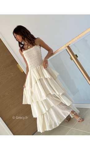 Robe longue gaze coton écru beige ceremonie mariage vacances printemps été mode tendance basique intemporel