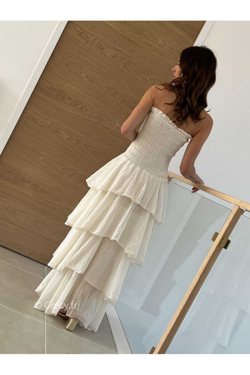 Robe longue gaze coton écru beige ceremonie mariage vacances printemps été mode tendance basique intemporel