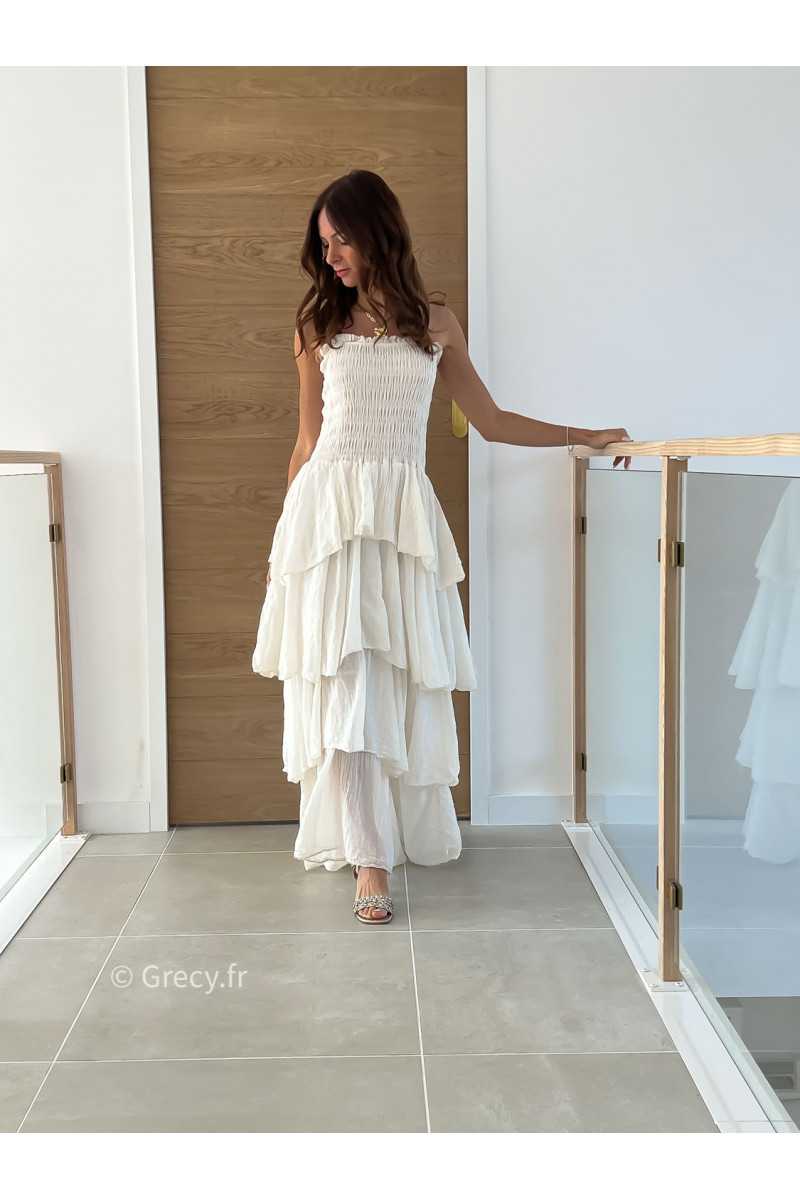 Robe longue gaze coton écru beige ceremonie mariage vacances printemps été mode tendance basique intemporel