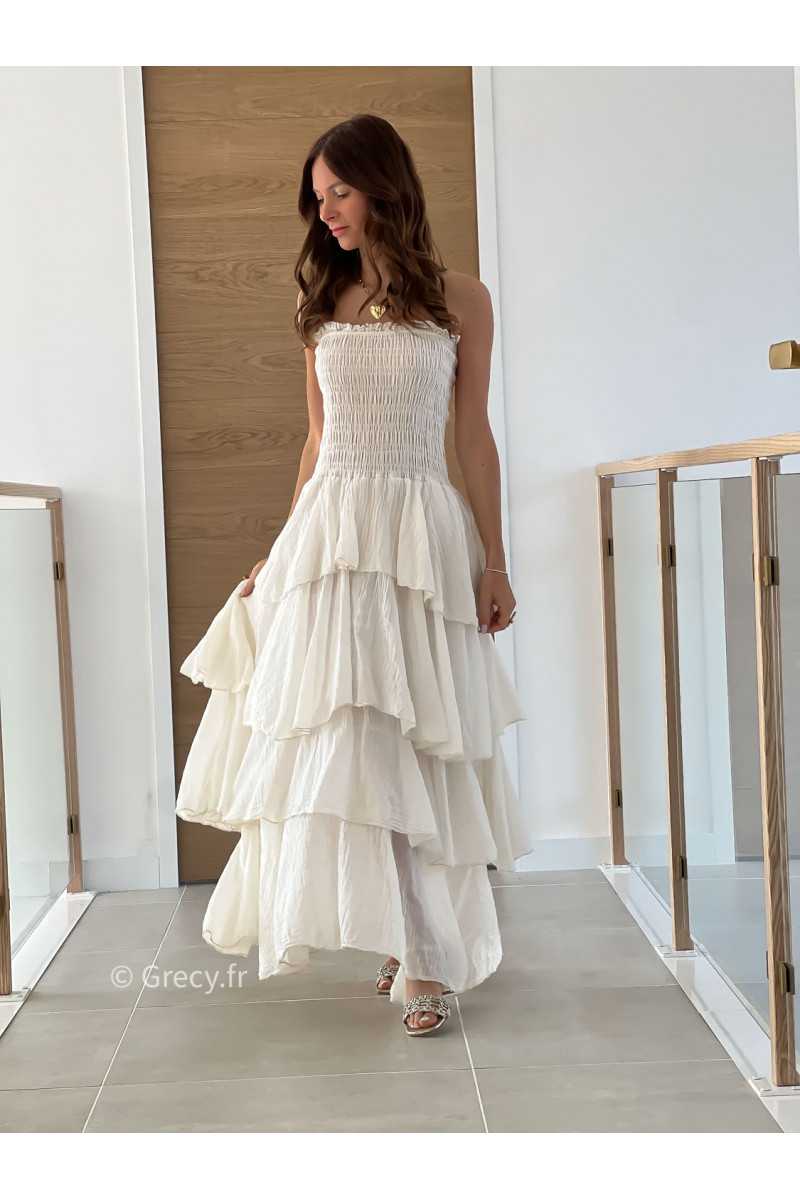 Robe longue gaze coton écru beige ceremonie mariage vacances printemps été mode tendance basique intemporel