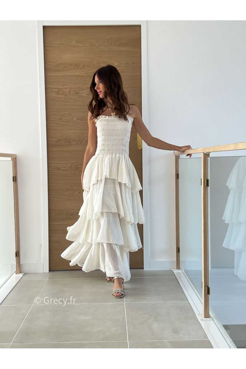 Robe longue gaze coton écru beige ceremonie mariage vacances printemps été mode tendance basique intemporel