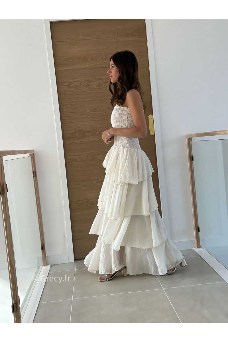 Robe longue gaze coton écru beige ceremonie mariage vacances printemps été mode tendance basique intemporel